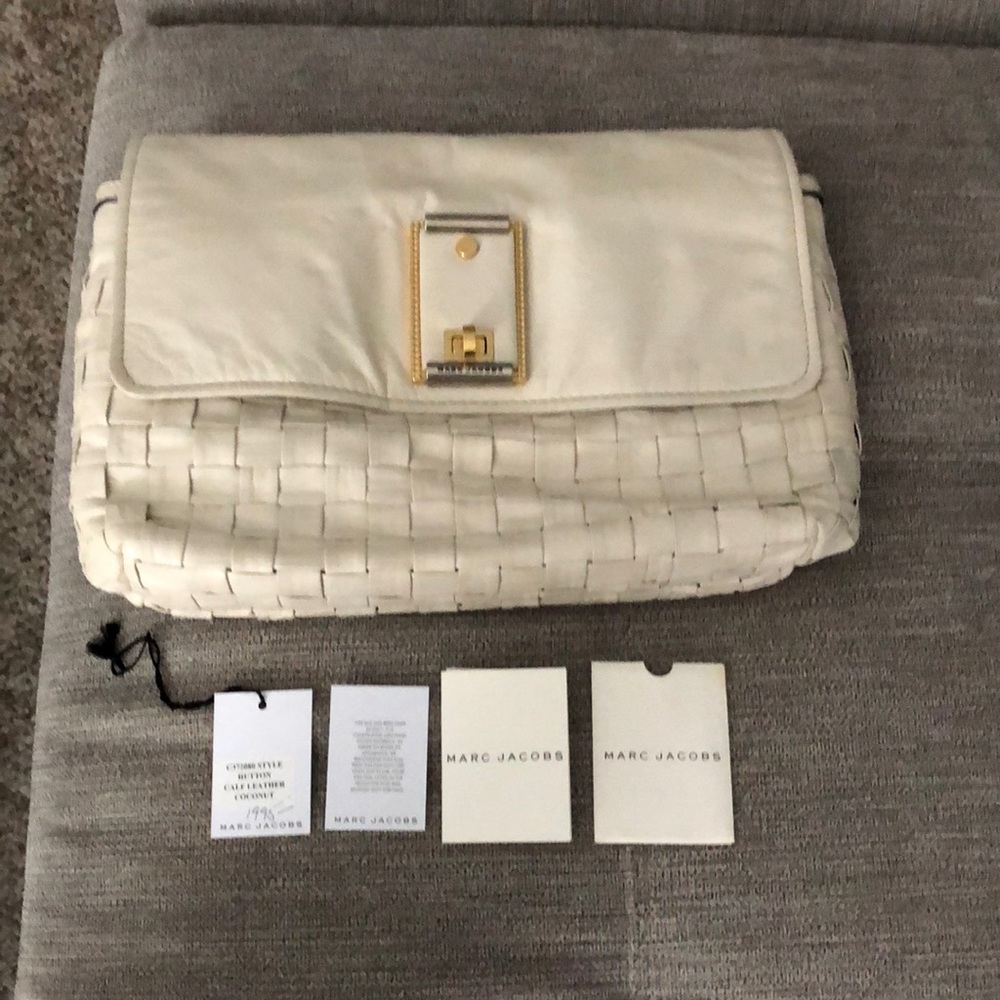 NWT Marc jacobs cream calf leather woven clutch